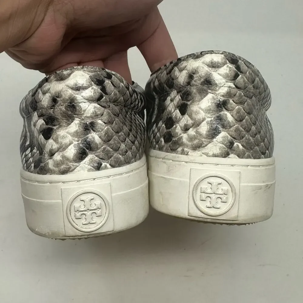 Tory Burch Women's Slip On Sneakers Roccia Print Leather Snakeskin Size 8